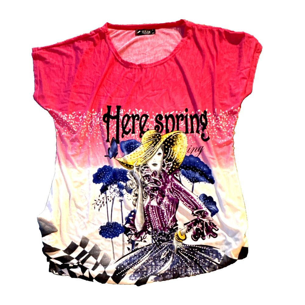 Colorful Ladies Summer Top - Julia Short Sleeve Graphic Print - Size M/L